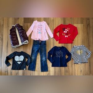 Girls Size 6 Clothing Lot Jeans Puffer Vest Long Sleeve Tops Hearts and Sequins